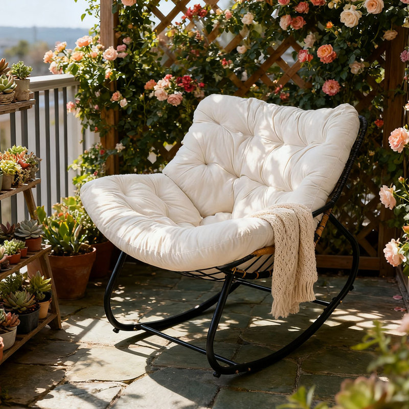 Fleece Fabric；Iron Rocking Chair, Beige