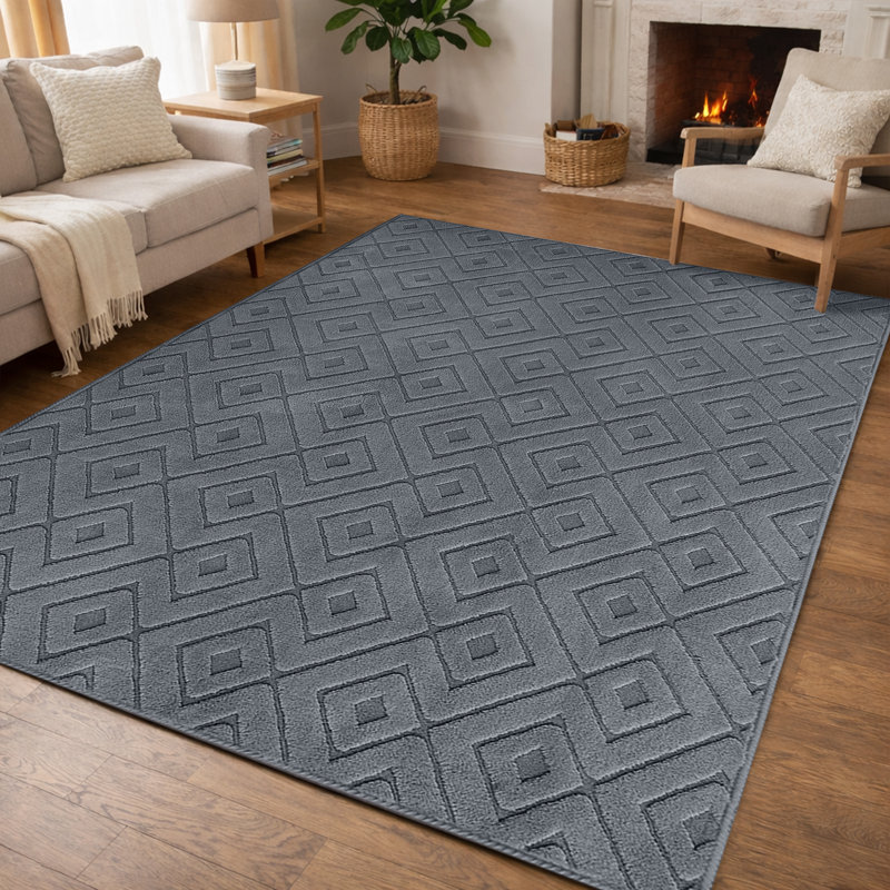 Hollow Geometric High-Low Rug., Hollow Square Grey, Rectangle 120 x 170 cm
