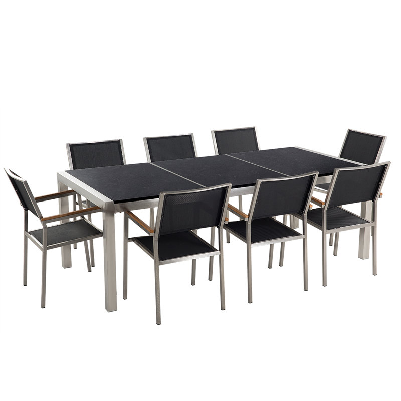 Oyee 8 - Person Patio Dining Set with Rectangular Table, Black polish