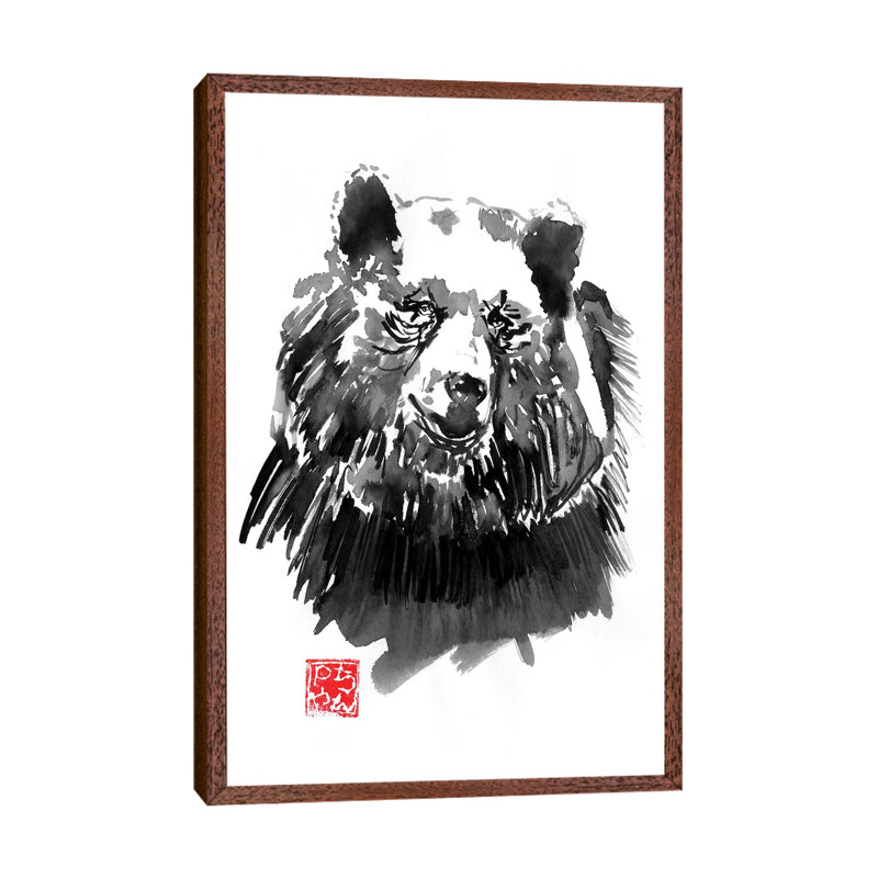 Bear by Péchane - Painting on Canvas, 152.5 cm H x 101.5 cm W, Classic Brown Wood Framed
