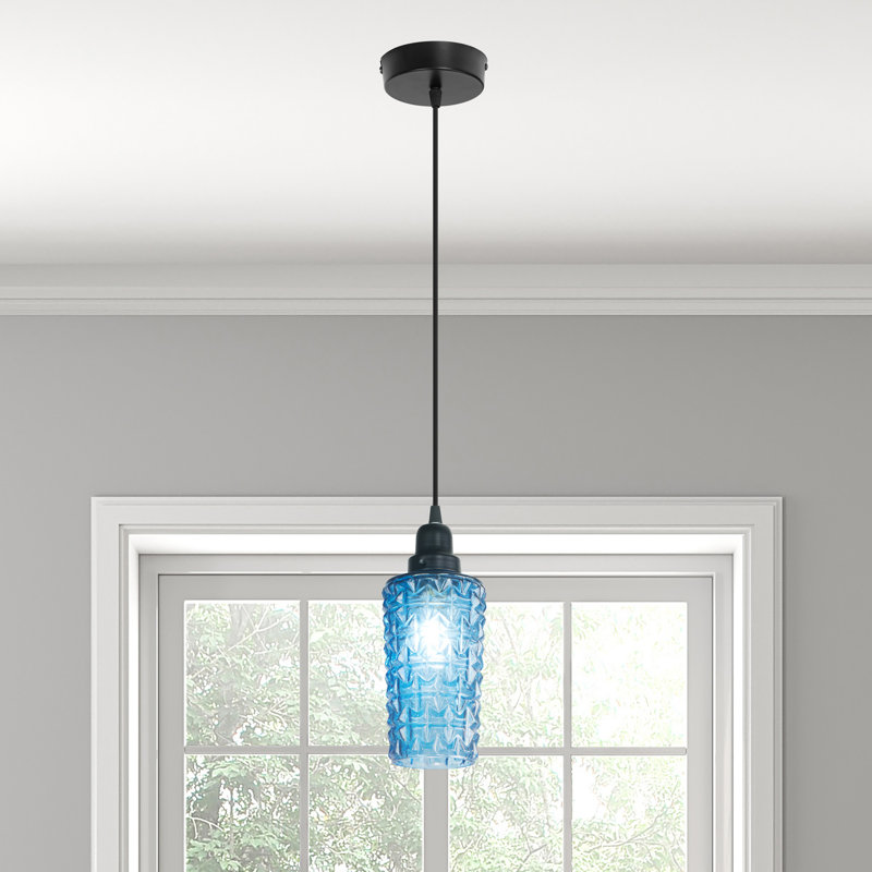 4.75"W Blountsville Textured Glass Pendant, Blue