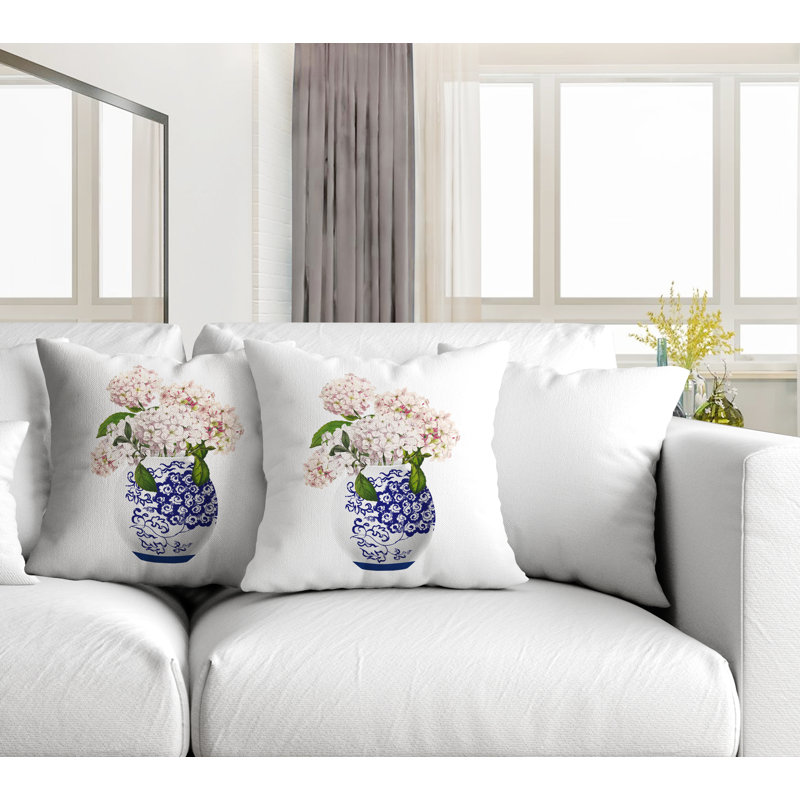  Coussin décoratif intérieur / extérieur floral, L 19 po x H 19 po, Blanc