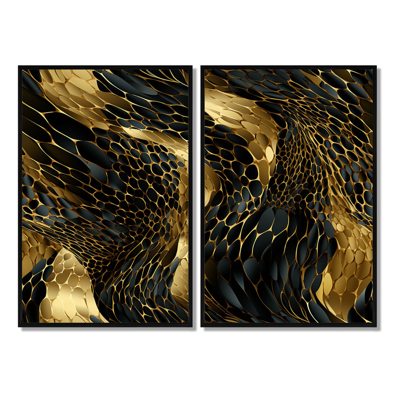 Lizabeth - Marble Abstract Marble Wall Decor, Black, 36" H x 48" W, Floater Framed Print
