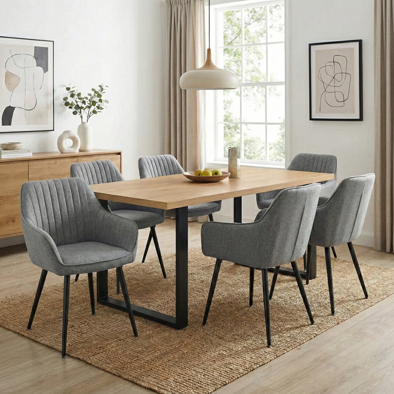 Bhagirath 31.5'' W 6-Person Rectangular Dining Set, Oak, Grey