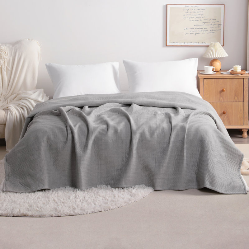 3 Layers Cotton Bed Blanket, Soft Breathable Quilt for Adults, Dot - NTBAY, 68" W x 92" L