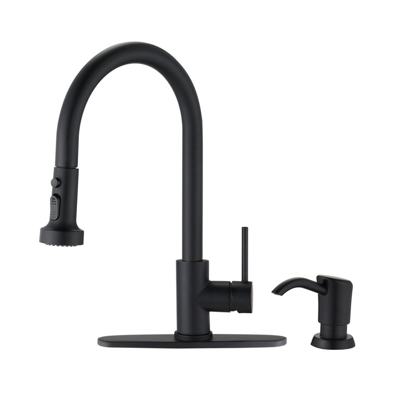 Modern Stainless Steel Single Handle Pull Down Kitchen Sink Faucet With Soap Dispenser