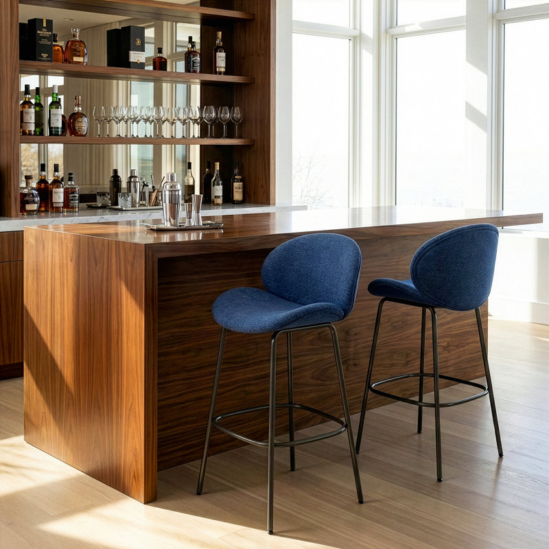 Ensemble de 2 tabourets de bar en tissu avec pieds en fer noir Solana, Noir