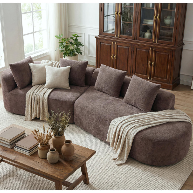 Canapé modulaire courbé de 116 po avec éponge et chaise longue entièrement compressée à haute densité de 116 po, ensemble 2 pièces, entièrement assemblé faisant face à la droite, parfait pour le salon ou le salon