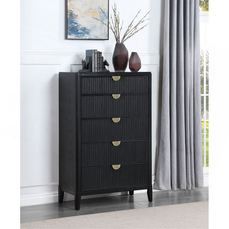 Commode 5 tiroirs avec poignées dorées