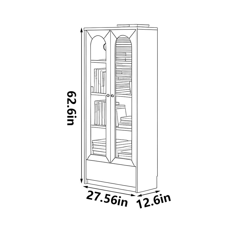 Bibliothèque romantique et populaire de style français, (4 tablettes) H 62,6 po x l 27,56 po x P 12,6 po