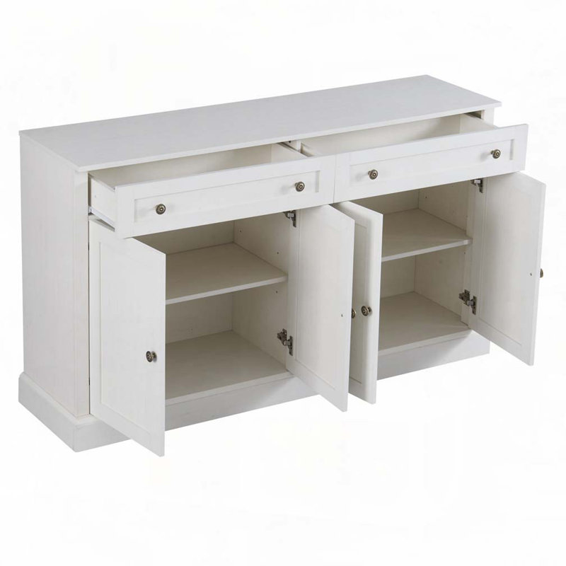 Buffet de cuisine avec 2 tiroirs et 4 portes, Blanc antique