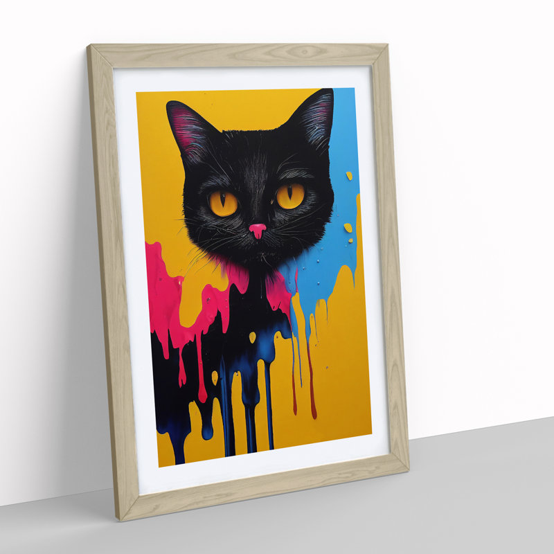 Painted Cat No.1 - Wall Art, 64cm H x 46cm W x 2cm D, Oak