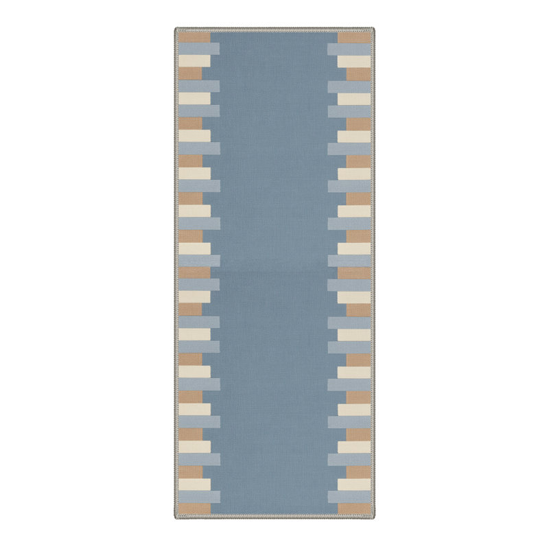 GeoStripe Geometric Machine Washable Blue Indoor Area Rug with Non-Slip Backing, Runner 2' x 6'