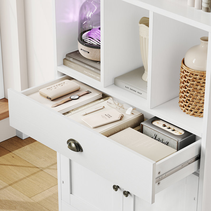 79.9"H Storage Bookcase With Drawer, White