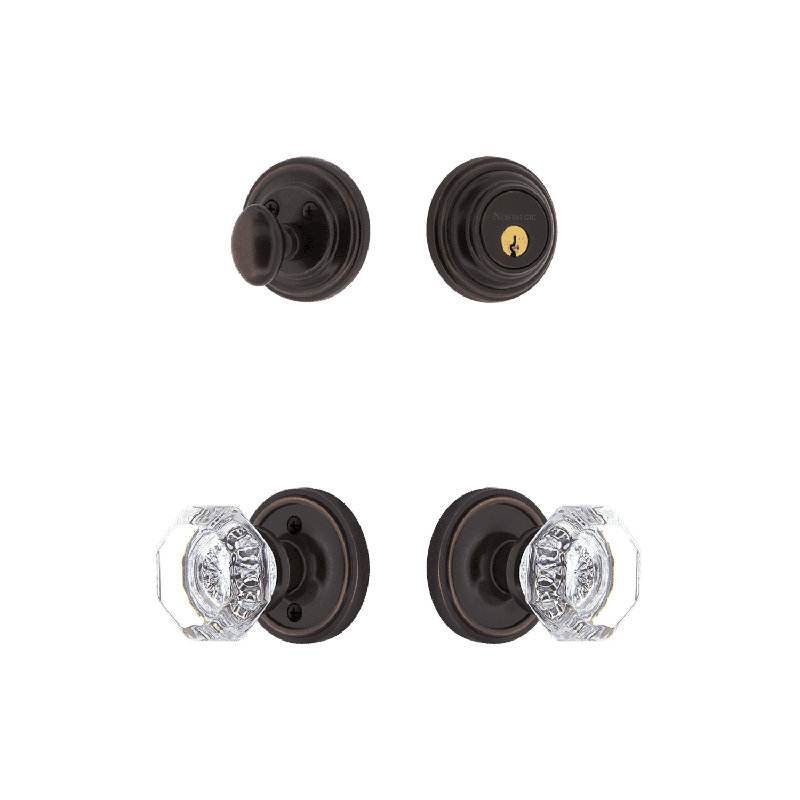 Nostalgic Warehouse Classic Rosette Entry Set with Waldorf Crystal Knob, Timeless Bronze, 2.375