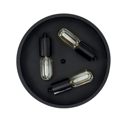 Ensemble de 2 plafonniers encastrés industriels noirs mat à 3 lumières, plafonnier rond Farmhouse pour entrée de chambre à coucher (sans ampoule)