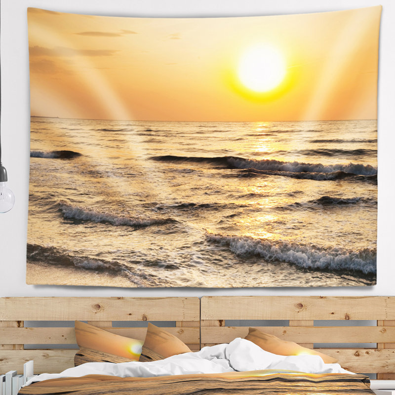 Tapisserie de soleil classique avec ondes tranquil seascape, H 32 po x l 39 po