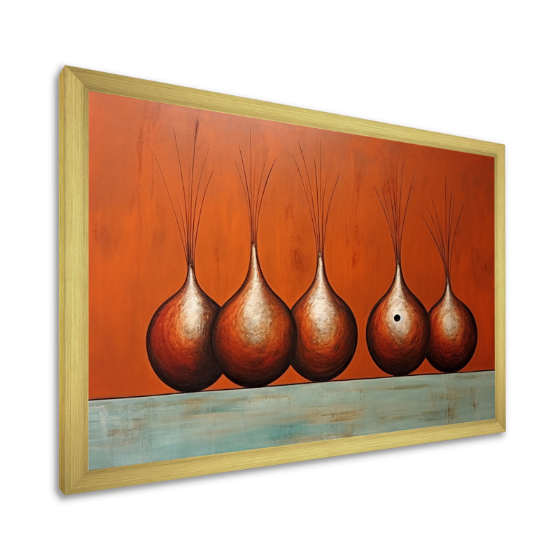 Concours de quilles en cuivre sur toile, Cadre doré simple, H 34 po x l 44 po x P 1,5 po