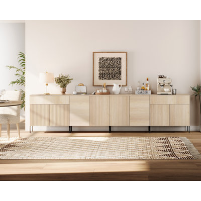 Aadham 126" Modern Reeded 8-Door Sideboard With Drawers, 4-In-1 Wooden Credenza Storage Cabinet For Kitchen, Dining Room