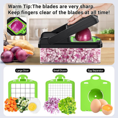 Hachoir à légumes 12 en 1, gadgets de cuisine avec 7 pales, légumes, nourriture, hachoir à oignon, trancheuse de concombre, mandoline polyvalente, avec séparateur d'œufs et protège-doigts
