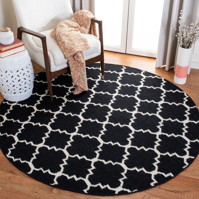 Rodgers Hand Woven Flat Weave Wool/Cotton Geometric Rug in Ivory/Black