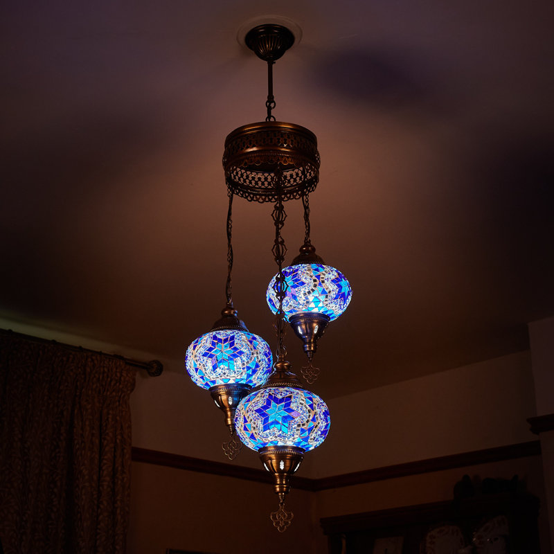 Karlie 3 - Light Antique Bronze Cluster Pendant, Blue