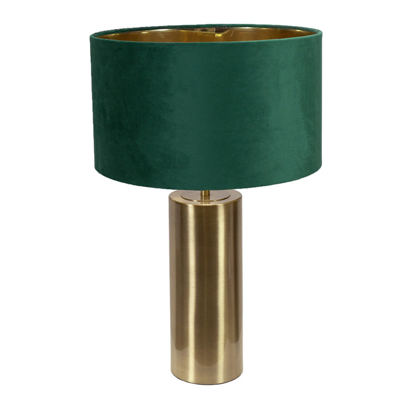 Aidana Touch Table Lamp with Velvet with Inner Lamp Shade, Yes, Gold Base/Green/Gold Shade