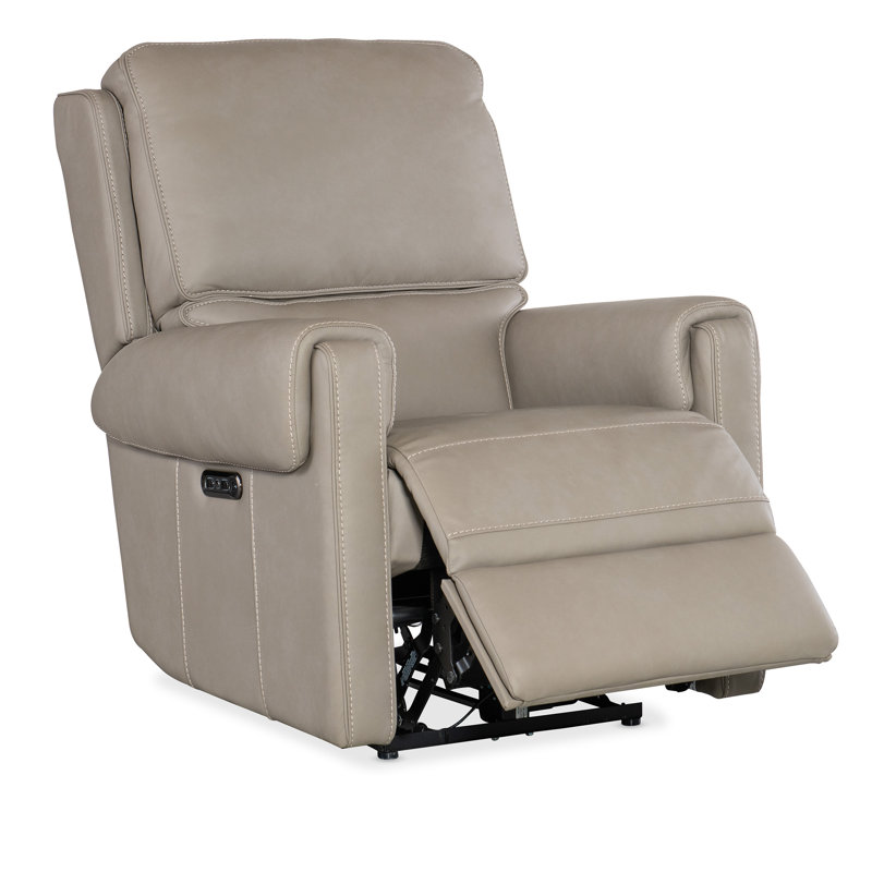 Nakila Upholstered Power Recliner with Articulating Headrest, Light Gray