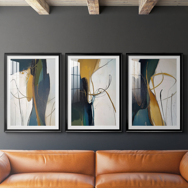 ABSTRACT Series DCxxi - Impression encadrée sur mesure de qualité supérieure - 3 pièces, H 27 po x l 57 po, Noir