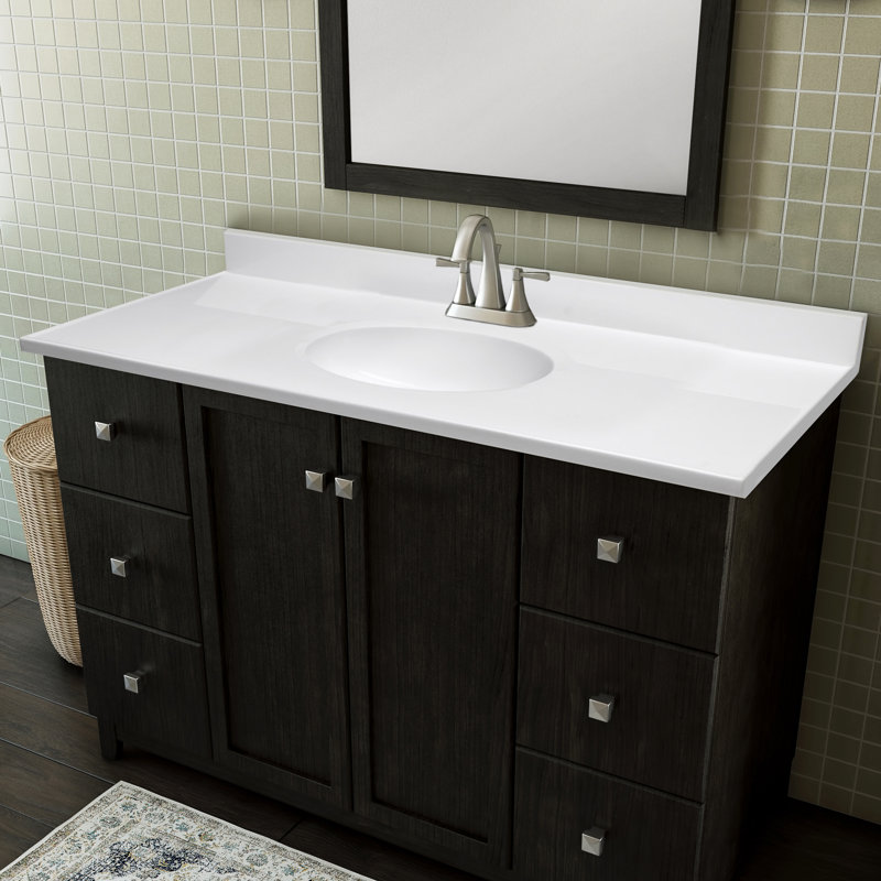 Solid White 49" Cultured Marble Vanity Top with Integrated Sink