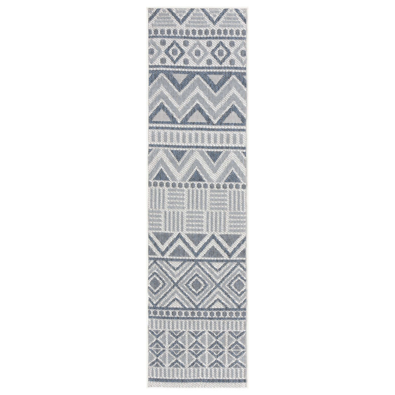 Cream and Navy Geometric Flatweave Washable Runner Rug