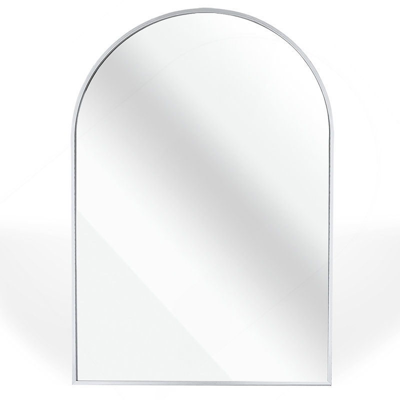 20X30 Inch Silver Metal Framed Arched Bathrrom Mirror For Wall., Silver, 30" x 20"