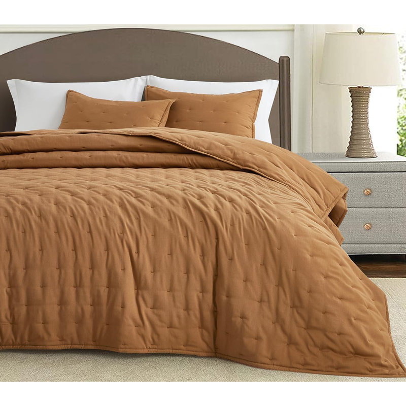 Tencel Modal Bedding Collection 3 Piece Crescent Stitch Quilt Set, King Quilt + 2 King Shams, Terracotta