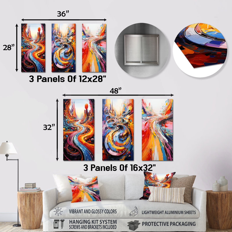 Ensemble de 3 reproductions d'art sur métal, H 32 po x l 48 po