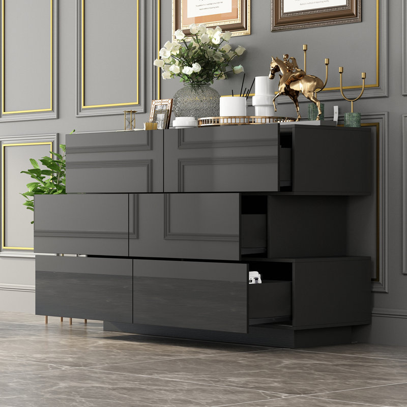 Bhavina 50.8 " W 6 - Drawer Dresser, Black