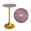 Table d'appoint ronde bohémienne 25 po Nysha, plateau de mandala floral mauve et blanc avec piédestal doré-1222681752-1233592154