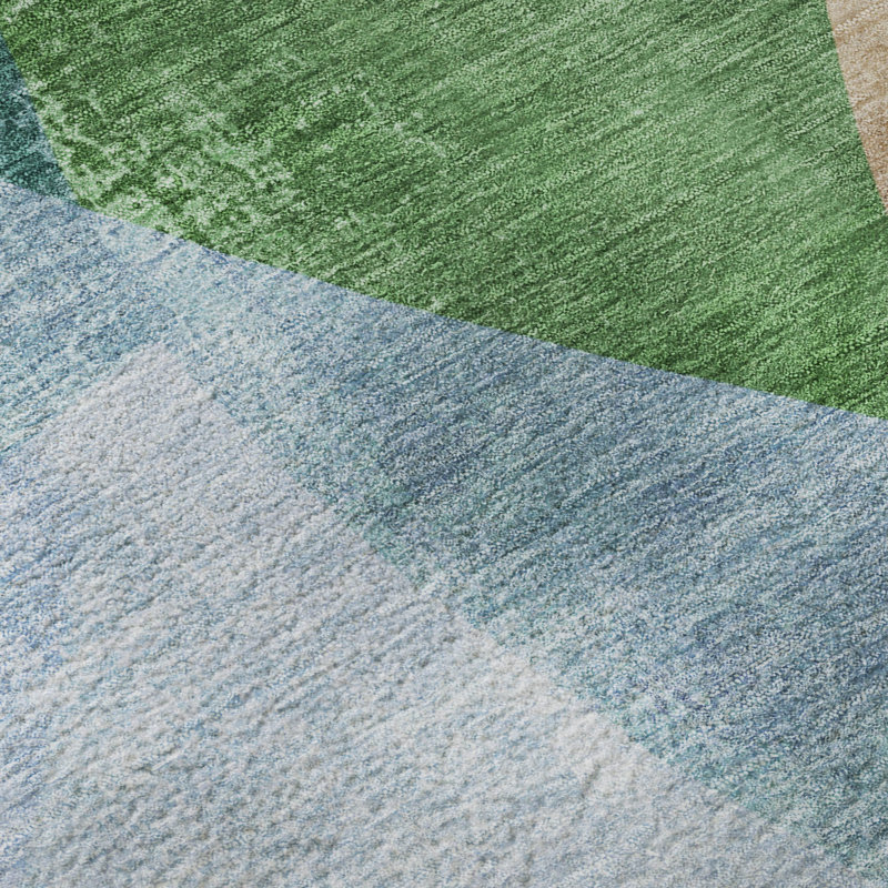 Tapis abstrait lavable à la machine de qualité supérieure Mayfield, Vert, 1 pi 8 po x 2 pi 6 po