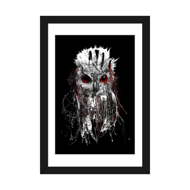 « red-avec hibou », impression sur toile, H 24 po x l 16 po x P 1 po, Papier avec cadre noir, Blanc