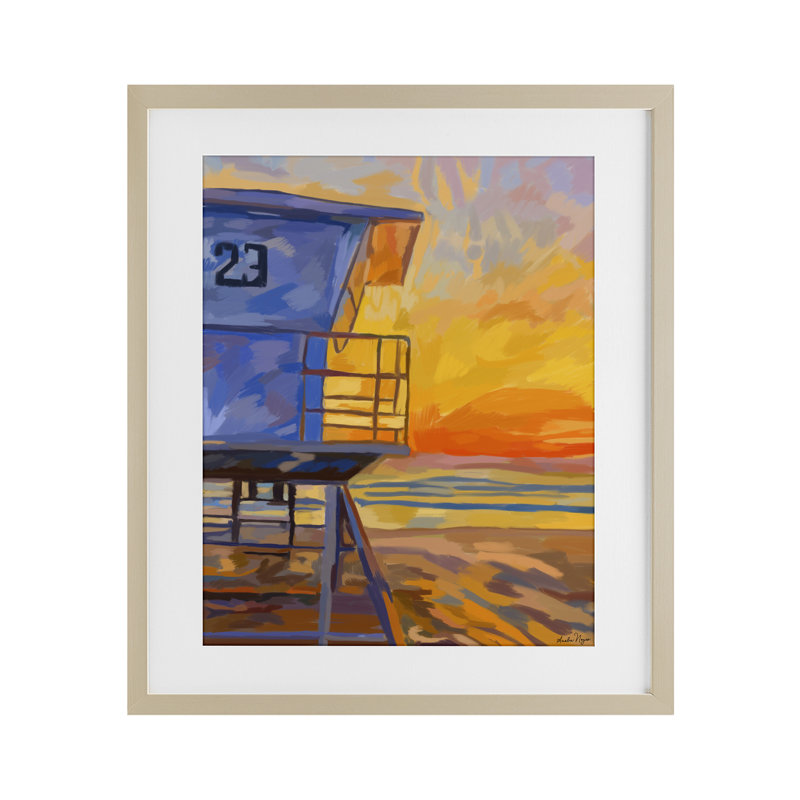 «Lifeguard Stand Sunset», reproduction encadrée sous verre, design par Amelia Noyes, H 21 po x l 17 po