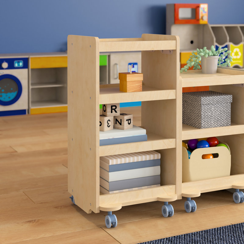 Natural Birch Plywood Mobile Utility Cart with 4 Shelves