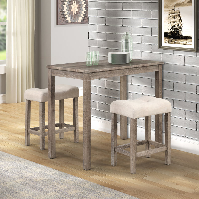 Ensemble de salle à manger à hauteur de comptoir 3 pièces en bois, taupe, Taupe