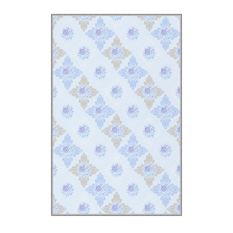 Tapis géométrique bleu / beige Boscobel, Rectangle 3 pi 3 po x 6 pi 7 po