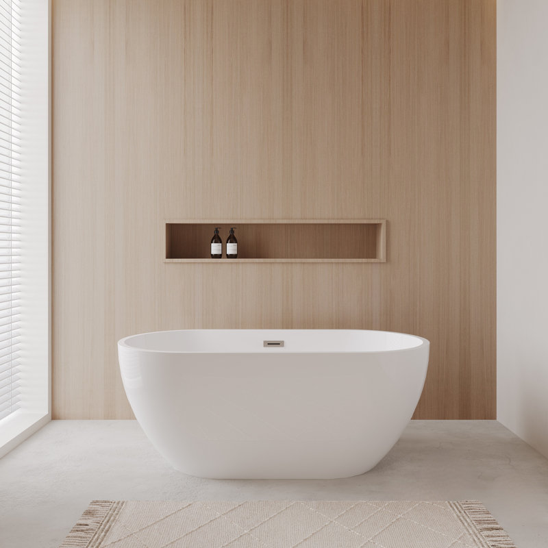 Brooklyn 60'' x 30'' Soaking Acrylic Bathtub, White/Brushed Nickel