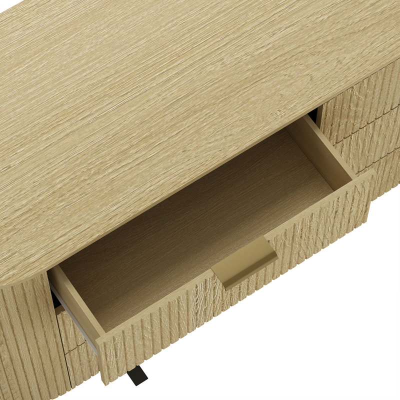 Olivia 71" Modern Double Dresser with 6 Drawers in Natural Oak and Gold, Natural Oak/Gold