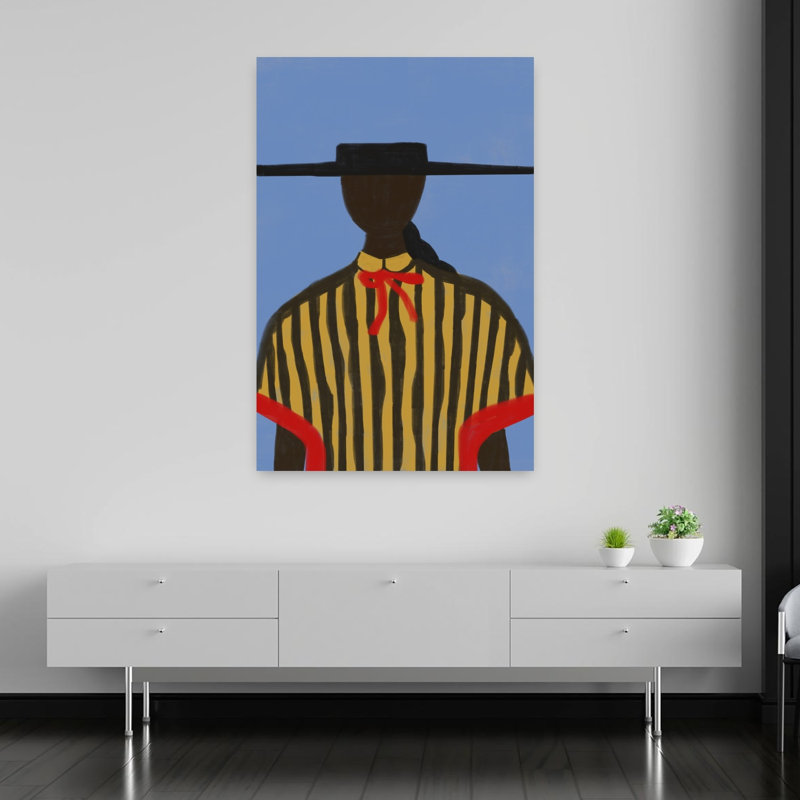 Bold Hat Woman and Stripes New Mexico Style Bold Contemporary City Wall Art Print 1 Piece Wrapped Canvas Wall Art