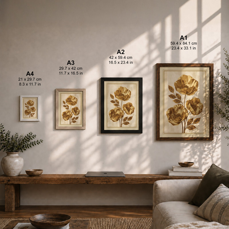 Golden Composition Botanical - Framed Print, Unframed, A3 - 42.0 x 29.7 cm