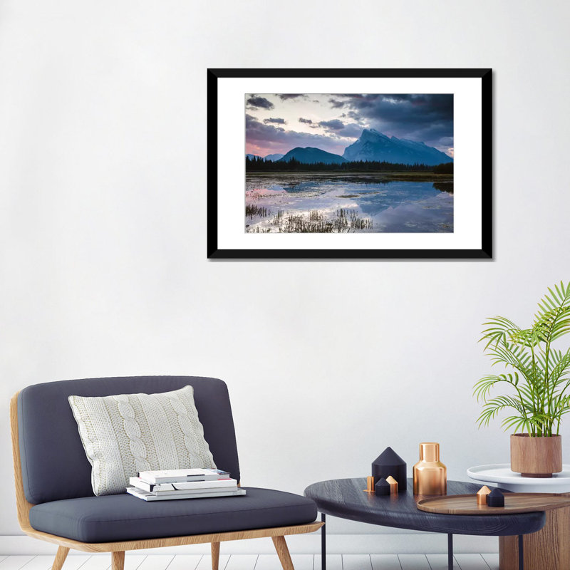 « vermillion lacs banff canada », reproduction de photo sur toile, Papier d'art encadré noir, Blanc