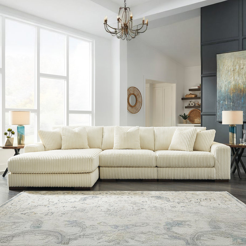 Canapé modulaire 3 pièces Lindyn, Orienté à gauche (vu de face), Polyester crème