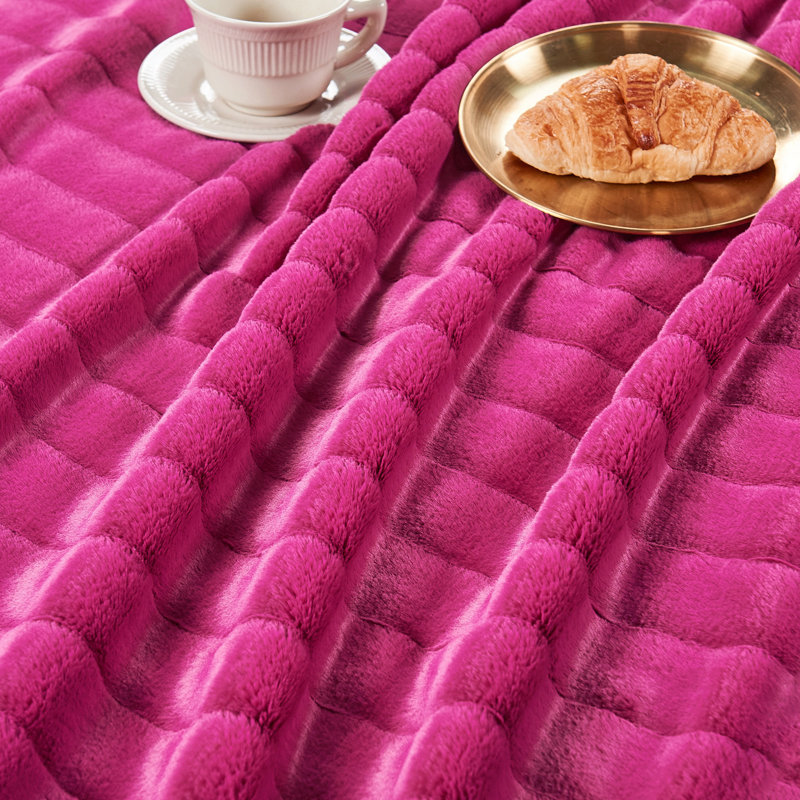 Knitted Throw Blanket, Fuchsia Rose, 127cm W x 152.4cm L