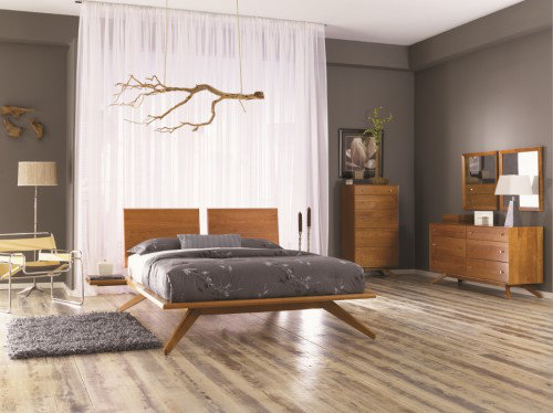 Astrid Solid Wood Platform Bed, Queen, Natural Cherry
